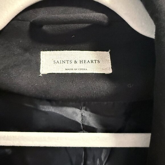 Saints & Hearts Faux Suede Festival Fringe Jacket – Black Cropped Western - Picture 3 of 6